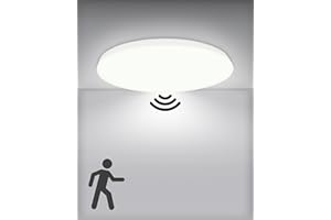 RUIQIO LED Ceiling Light Radar Motion Sensor: 12W 880LM Bathroom Lights Ceiling, 18LED 6000K Radar Sensor Ceiling Light for Bathroom, Loft, Shed, Garage, Hallway Round 9 Inch (1 Pack)