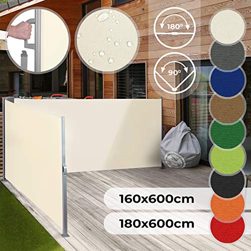 Jago Tenda Parasole Laterale Avvolgibile - Dimensione e Colore a Scelta 160x600, 180x600 cm, Protezione UV, Montaggio a Pavimento - Tenda Paravento da Sole, Privacy, da Giardino, Balcone, Terrazzo
