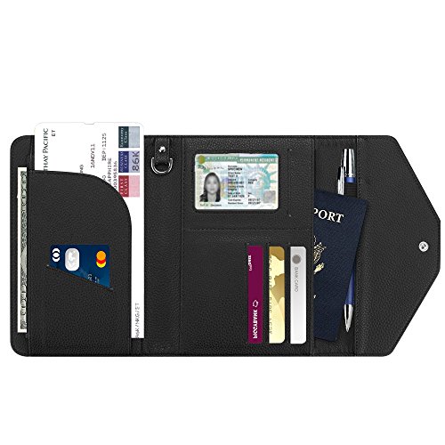 Fintie Cartera para Pasaporte con Bloqueo de RFID Multiusos Funda Billetera Organizador del Documento del Viaje, Negro