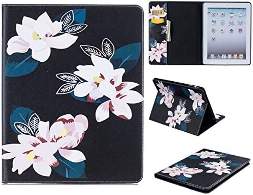 iPad 4 Case, iPad 3 Case, iPad 2 Case - Kio Ultra Slim PU Leather Case Cover [Card Slots] with Stand Flip Cover Shell Colorful Painting Protective Case for Apple iPad 4 / iPad 3 / iPad 2 (Lily)