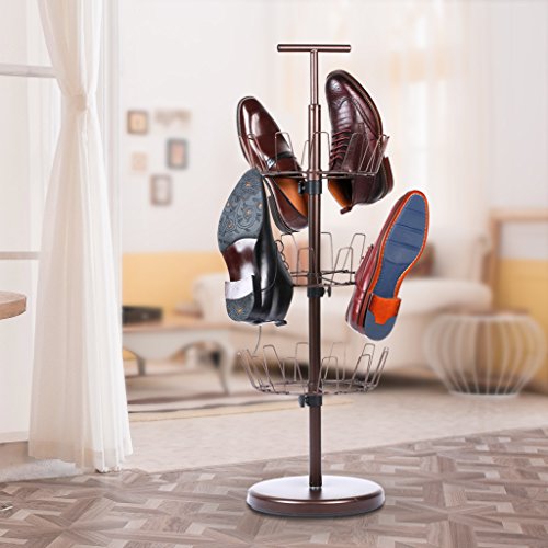 LANGRIA Drehbar Schuhregal Platzsparend Schuhkarussell für 18 Paar Schuhe, Bronze - 2