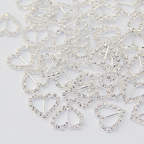 GINXU 50 Stk Herz Geformt Kristall Buckle Slider Schnalle zur Dekoration von Geschenkband mit Strass-Verzierung Silberfarben - 6
