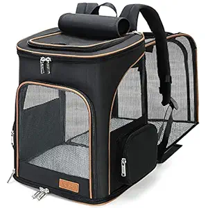 Lekereise Pet Carrier Backpack Expandable Cat Backpack for Small Dogs Cats, Dog Backpack Bag with Breathable Mesh and Inner Safety Leash, Black