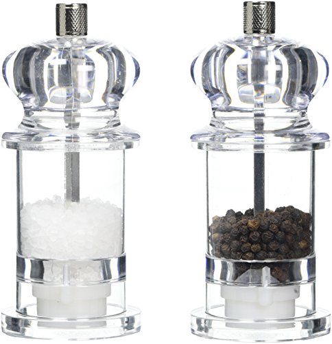 Kitchen Craft Master Class - Juego de molinillos de Sal y Pimienta (13 cm, acrílico, Incluyen Sal y Pimienta en Grano), Transparente