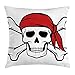 Produktbild Pirate Throw Pillow Cushion Cover, Dead Pirate Skull and Crossbones Red Bandana Scary Bandit Warning Icon Piracy, Decorative Square Accent Pillow Case, 18 X 18 Inches, Black White Ruby