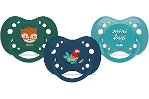 DODIE Sucettes Anatomiques ESSENTIEL, Tetine pour bébé, +18 mois, Bleu, Vert, Perroquet, Lot de 3