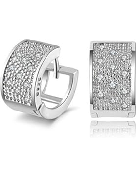 Wiftly Unisex Creolen Klapp-Creolen Glänzend Zirkonia 925 Sterling Silber Ohrringe