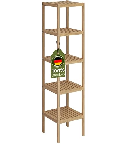Grafner Badregal mit 5 Etagen aus Bambus, stabile Ausfhrung, HBT: 147 x 33  x 33 cm, bis 50 kg belastbar, Badezimmerregal schmal Standregal offen  Holzregal Bad Kche Flur Badezimmerschrank Schuhregal : Amazon.de: Kche,  Haushalt & Wohnen