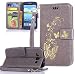Produktbild Roreikes Schutzhülle für Samsung Galaxy Grand Prime SM-G530FZ , Hülle Muster Blume Strap Lanyard Wallet Cover Tasche golden Butterfly Blume PU Leder Flip Case Handytasche Muster Schutz Hüllen im Bookstyle Handyhülle Ledertasche mit Stand Funktion Kartenfächer Magnetverschluss Magnet Etui Schale Schutzhüllen für Samsung Galaxy Grand Prime SM-G530FZ - Grau