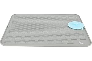 FOLKSY SUPER KITCHEN Tappetino Scolapiatti Extra Large in Silicone con Spugna Multifunzionale, Scolapiatti da Appoggio, Tappetino Lavello Cucina, Sottopentola in Silicone Resistente al calore, Tovaglietta, 54×46cm Grigio