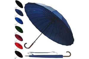 COLLAR AND CUFFS LONDON 95KPH Parapluie Canne Solide Tempete Homme Femme - 24 Baleines Resistant Vent Fort Automatique - Grande Taille XL - Poignée en Bois - Renforcé Avec Fibre de Verre