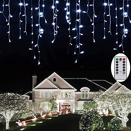 3M Luz Carámbano Cortina de luces de PILAS luces de Navidad al Aire Libre Blanco Luz para Decoración Fiesta, Bodas