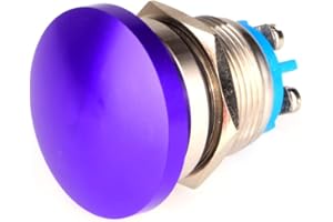 GUUZI 19mm 3V/6V/12V/24V/48V/110V/220V Chwilowy Przycisk Metalowa Główka Grzybkowa Okrągły Przycisk Start 1No On Off Samoczynny Reset Wypukły Zacisk Śrubowy (Niebieski)