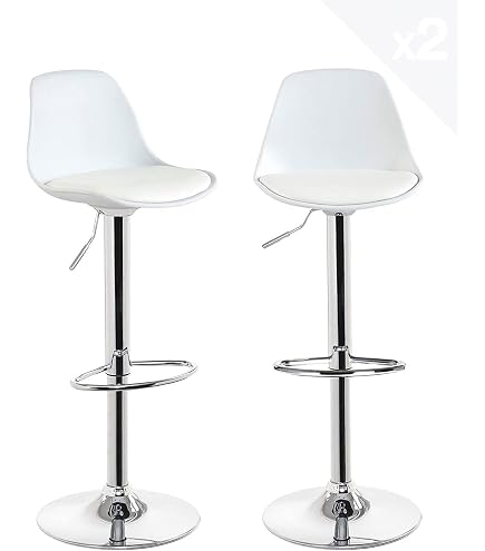 Tabouret De Bar Réglable En Hauteur - Assise Blanche Rembourrée, Base Chromée - Pour Cuisine, Bar Ou îlot - 4