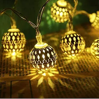 PESCA Moraccan Ball 25 LED String Lights Plug-in Metal Ball Golden (4 Meter,Corded electric,Plastic)