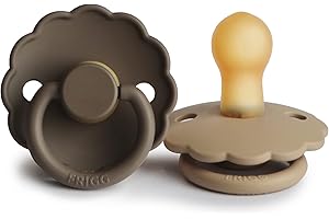FRIGG Daisy látex chupete 2-Pack | Chupete de goma natural | Fabricado en Dinamarca | Sin BPA | Tetina simétrica tipo cereza | (Croissant/Portobello, Talla 1 (0-6 Meses))