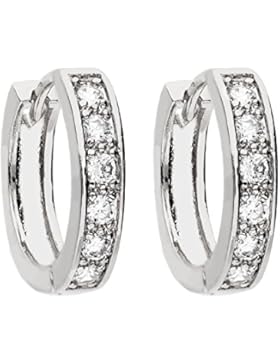 MYA art Creolen Runde Ohrringe mit kleinen Swarovski Elements Strass Steinen Edelstahl Vergoldet Silber Damen...