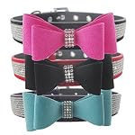 Eizur-Pet-cane-Gatto-regolabile-collare-bowknot-PU-Cuoio-Collana-Cucciolo-Sicurezza-Strass-Bling-Bow-Tie-Taglia-S-M-L-Nero-Rosso-Blu-Rose