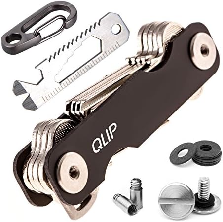 Key Holder Organiser Smart Folding Portable Pocket Key Ring - Includes Bottle Opener 6 in 1 Multi-tool, Carabiner &amp; Loop for Car FOB - Swiss Army Knife Styled Design (2-28 Keys, Black)