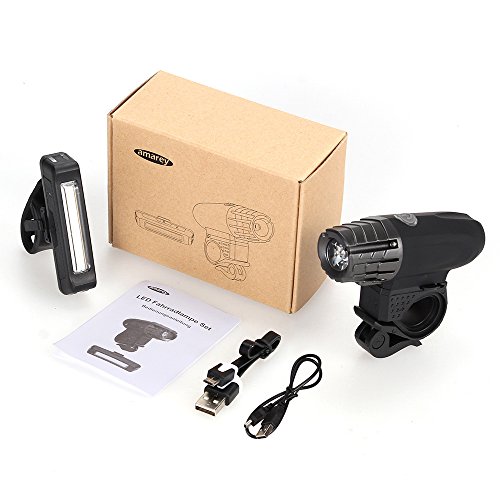 amarey Wiederaufladbare LED Fahrradbeleutung,Wasserdichte Fahrradlampe Set mit 2 USB-Kabel,LED Frontlicht & Rücklicht,200Lumen,4 Licht-Modi, Fahrradlicht für Radfahren - 7