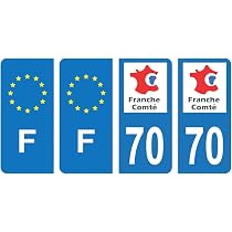 2 Autocollants Plaque Immatriculation F France EU - Noir Et Jaune, 45x100 Mm, Anti-UV