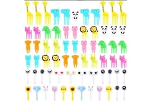 YUUSIKCO Pic Apero Decareta Fourchettes à Fruits 68 Pièces, Mini Fourchettes à Dessert En Plastique En Forme d'Animal De Dessin Animé Pour Fête d'Enfants, Décoration De Gâteaux, Desserts, Fruits
