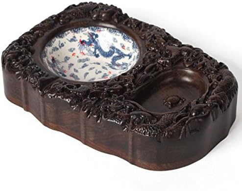 Ashtray Turtle Mahogany Handicrafts Solid Wood Carving Ornaments Black Rosewood Relief Inkstone Blue And White Porcelain Smoking