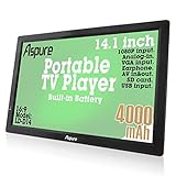 14 Inch Portable Digital DVB-T2 TFT HD Screen Freeview LED TV for Car,Caravan,Camping,Outdoor,Kitchen.Built-in 4000mAh Battery Television/Monitor with Multimedia Player FM function USB card ASPURE
