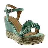 Angkorly - Damen Schuhe Sandalen Espadrilles - Plateauschuhe -  mit Rüschen - Strass - Seil Keilabsatz high Heel 11 cm - Türkis WH875 T 40
