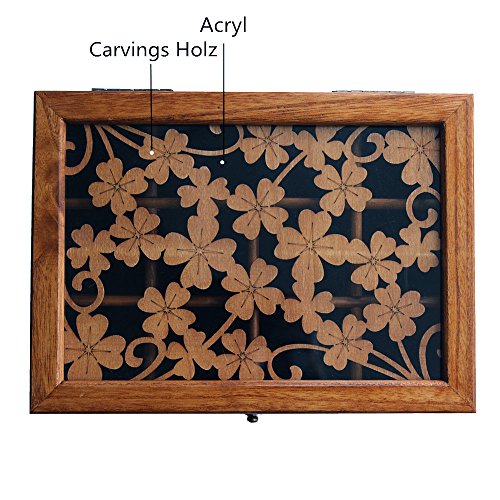 J-Roland Dreischicht Carvings Hohl Hart Holz Schmuckkasten Schmuckkoffer Schmuckkästchen Schmuckschatulle Vitrine Holz mit Samt - 2