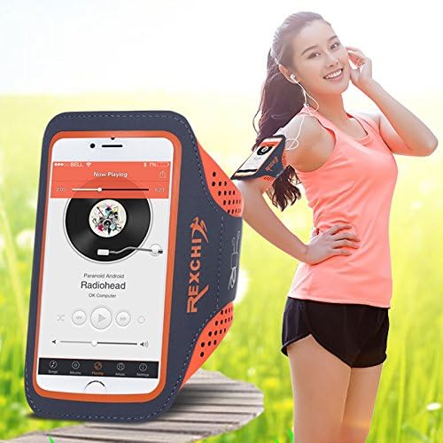 Running Armband, Linker® Sport Armband for iPhone/ Galaxy/ Huawei/ HTC, etc for Sports, Running, Jogging, Walking, Hiking, Workout and Exercise, Sweat-Free High-Quality Neoprene with Headphone and Key Slots and 2 Extra Cuttable Velcro Strips(5.2-6.0, Orange)