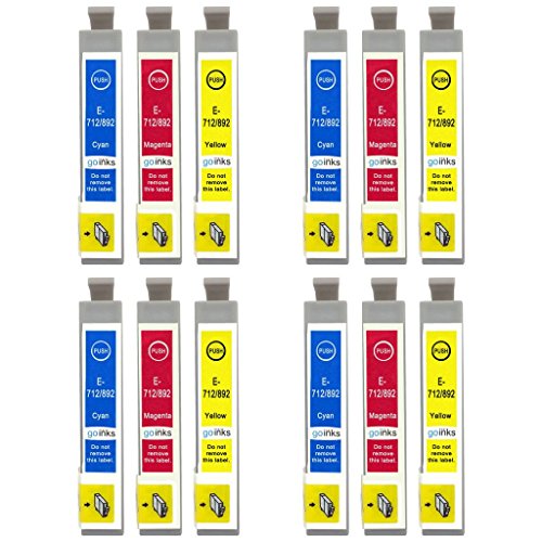 4x Set Kompatible C/M/Y Farbe Drucker Tintenpatronen - Cyan / Magenta / Gelb ersetzt T0712, T0713,T0714 (12 Tinten) für den Einsatz in Epson Stylus D78 D92 D120 DX4000 DX4050 D5050 DX400 DX4400 DX4450 DX5000 DX5050 DX6000 DX6050 DX7000F DX7400 DX7450 DX8400 DX8450 DX9400 DX9400F SX115 BX300F BX310FN BX3450 SX200 SX205 SX210 SX215 SX218 SX400 SX405 SX415 SX510W SX515W SX600FW SX610FW (Enthält: T0712, T0713, T0714)