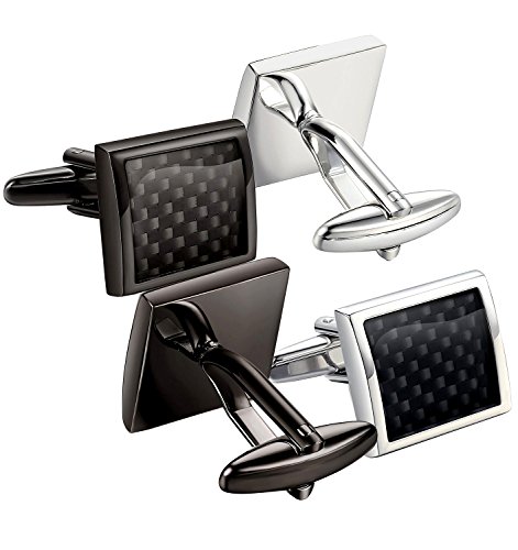 URBANSTYLES – Herren Manschettenknöpfe 2er Set aus Edelstahl – Cufflinks Square – Manschetten Knopf Männer 2 Paar – Hochzeit Business Anzug – Schwarz und Silber