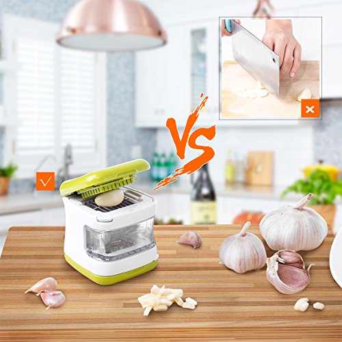 Knoblauchpresse + Knoblauchschneider Grün Manuell Knoblauchpresse mit fein/grob Reiben für Knoblauch Ingwer Zwiebel von VOOKI - 5