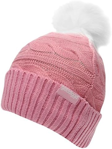 Golddigga Womens Axial Beanie Hat Bobble Warm Faux Fur Pink/White Ladies