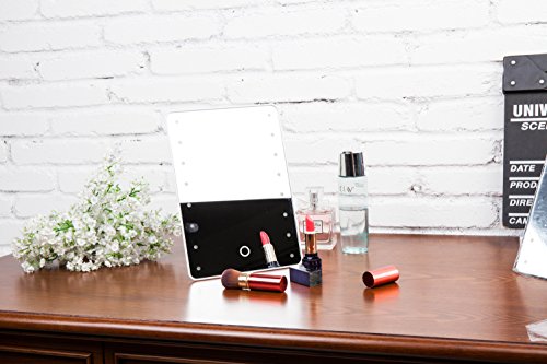 LED Kosmetikspiegel mit Licht, Herryke Make-up-Spiegel mit 16 LEDs Beleuchtung durch Touch-Schalter Einstellbare Helligkeit Standspiegel Profi Schminkspiegel Tischspiegel Batteriebetrieben - 5
