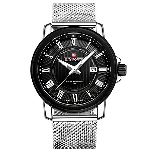 naviforce Herren Business Classic Edelstahl Armbanduhr Analog Quarz (schwarz)