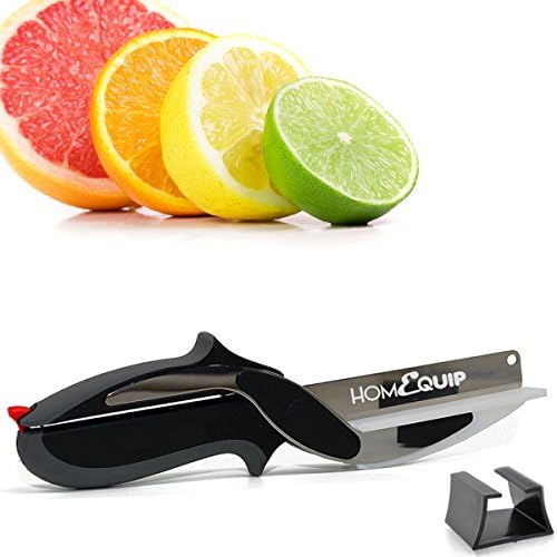HomeQuip Clever Kitchen Cutter Multipurpose 2-in-1 Knife and Board - Cut, Slice and Chop Fruits, Vegetables, Cheese, Chicken &amp; Much More - Includes Holder, Colour Manual and Gift Box
