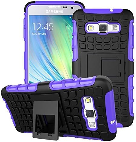 Samsung Galaxy A3 2015 (A300) Two-Piece Shock Proof Defender Case + LCD Screen Protector (Purple Shockproof)