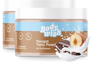 ‎BODYWISH Diät Pulver Kalorienarm - Nougat - Chunky Flavour Pulver Ohne Kalorien Zum Süßen | Diet Powder - Zuckerersatz Im Quark, Joghurt | 2 x 150gr - Schoko Aroma | Kurzes MHD