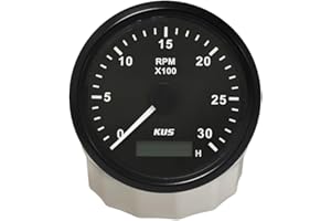 ELING KUS 85MM Tachymètre Diesel 3000 RPM Compteur Jauge avec Compteur Horaire avec Rétroéclairage 12Volts 24V pour Bateau Tracteurs Pelle Chariot Élévateur