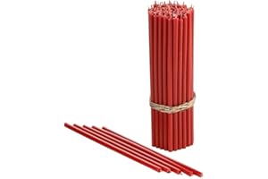 Danilovo - Candele in Cera d'Api, 50 Pezzi, Colore Rosso, Candele Decorative per Preghiera, per Rituali, Decorazione o Candele di Compleanno, 16,5 cm x 0,57 cm