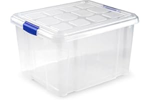 ForenTex Caja Almacenaje Plástico 25L con Tapa y Cierres (N2) – Transparente, Apilable, para Zapatos, Libros, Juguetes y Utensilios de Cocina