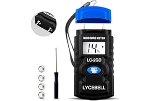 LYCEBELL Testeur Humidimetre Bois, LC-2GD Détecteur D'humidité Numérique pour Température et de L'humidité Ambiante, avec LCD Rétro-éclairage et Maintien des Données, pour Bois Bâtiment Sol