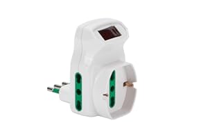 FANTON 87317 Adattatore triplo spina piccola 10A - 2 prese bipasso 16A - 1 presa bipasso italo/tedesca schuko con interruttore - protezione sovraccarico BIANCO