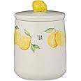 Monal Ceramic Amalfi Stoneware Kitchen Tea Storage Canister Jar with Lid Durable Lemon 3D Design Handle Keep Fresh Attractive Bright Yellow Water Colour Style