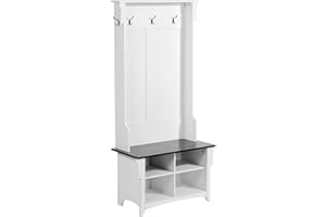 VEVOR Hall Tree with Storage, White, 16.5" W x 32.2" L x 67.7" H, Transitional Style, Wood Metal, 5 Hooks, 4 Drawers, Adjustable Shelves, Easy Assembly, Furniture for Entryway & Hallway