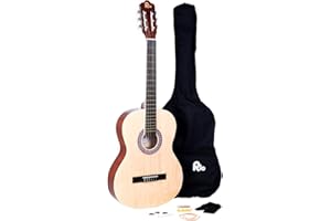 RayGar Akustikgitarrenset (4/4-Größe, mit Nylonsaiten, inkl. Tasche, Gurt, Plektrum, Stimmpfeifen - natural