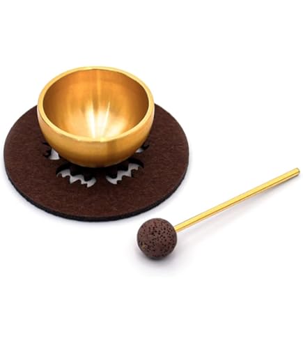 Tibetaanse geluidskomset, 13 cm meditatie slangkom, handgehamerd messing klankkom set met houten dienbladen, geluidskomkussen en 2 kalebas hangers voor yoga, meditatie en ontspanning