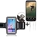Produktbild TOP SET: Neopren Jogging Armband Sportarmband Oberarmband für Lenovo Moto E3, schwarz mit Reflektor Streifen + Ohrstöpsel. Fitness Lauf Armband
